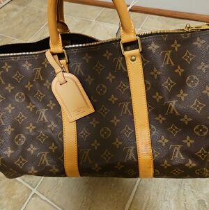 Louis Vuitton Brown Monogram Canvas Duffel with Tan Leather Trim